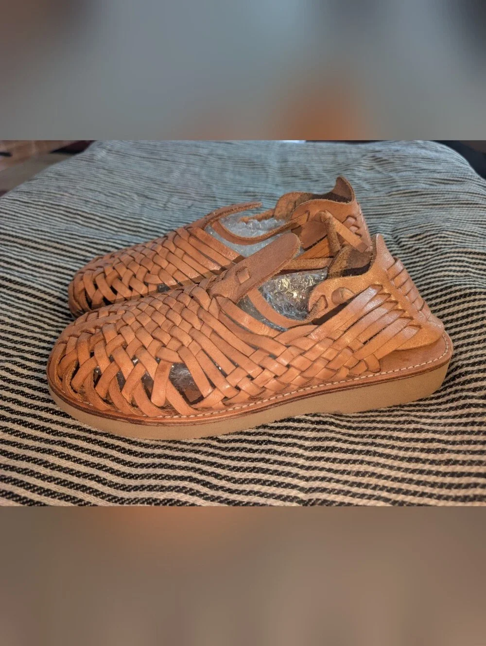 Yuketen Cruz Woven Leather Huarache Tan Shoes Mexico Men 30 US Size 11